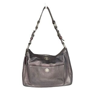 Vintage Coach Metallic Leather Hobo Bag Silver Chain Strap Turn Lock Y2K Purse